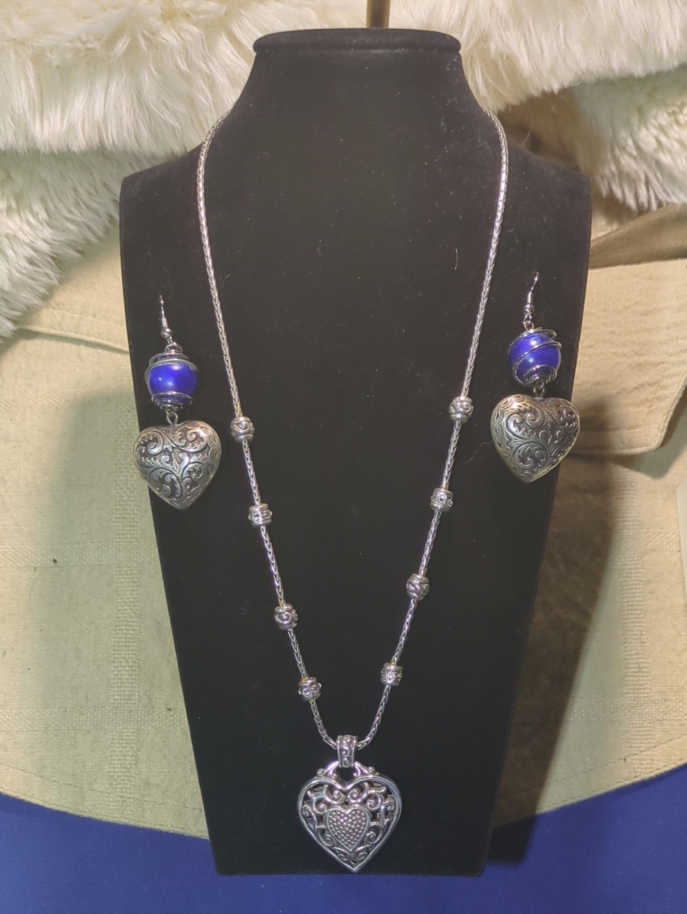 Brighton Silver Filigree Double Sided Heart Pendant Necklace & Heart Earrings$60